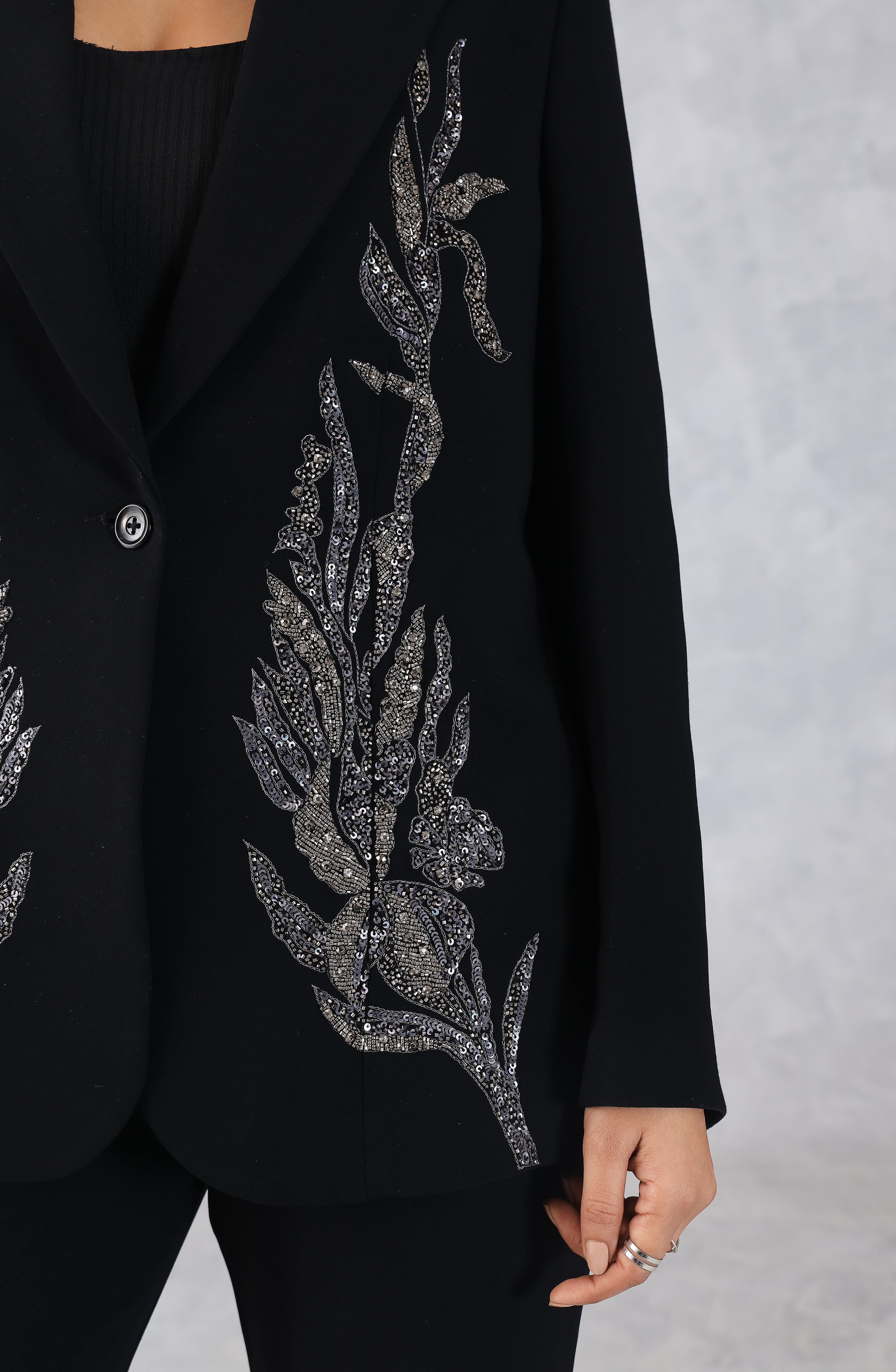 Black Embellished Blazer Set