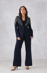 Embellished Navy Blue Blazer Set