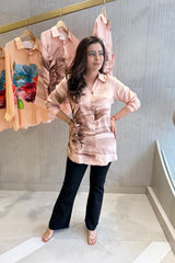 Peach Floral Digital Print Shirt