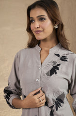 Dull Grey Black Embroidered Shirt