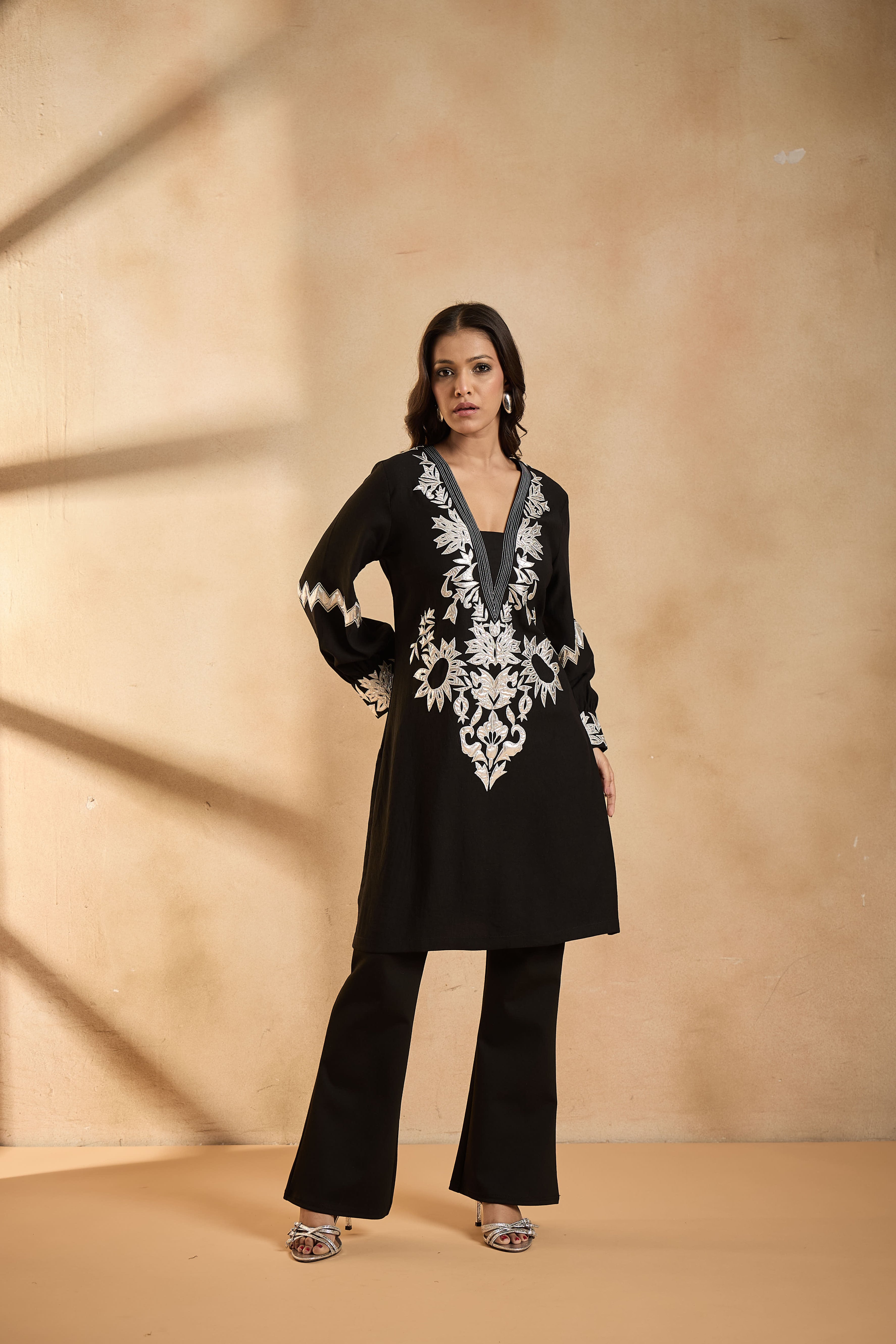 Midnight Black & Silver Embroidered Kurta