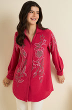 Fuchsia Pink Shirt with Sequin Rose Embroidery