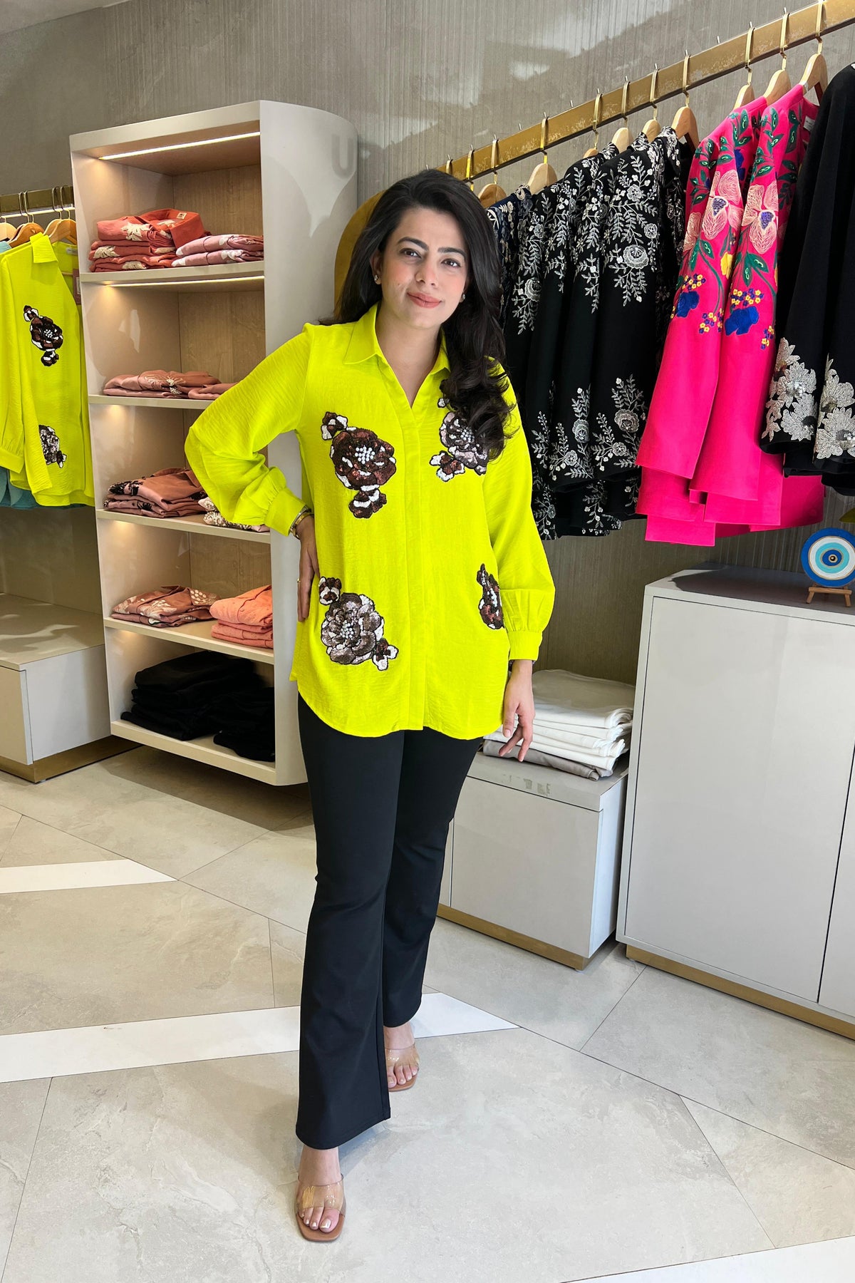 Neon Lime Glow Embellished Shirt