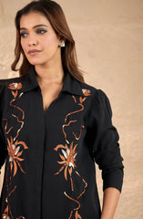Formal Black & Rust Embroidered shirt
