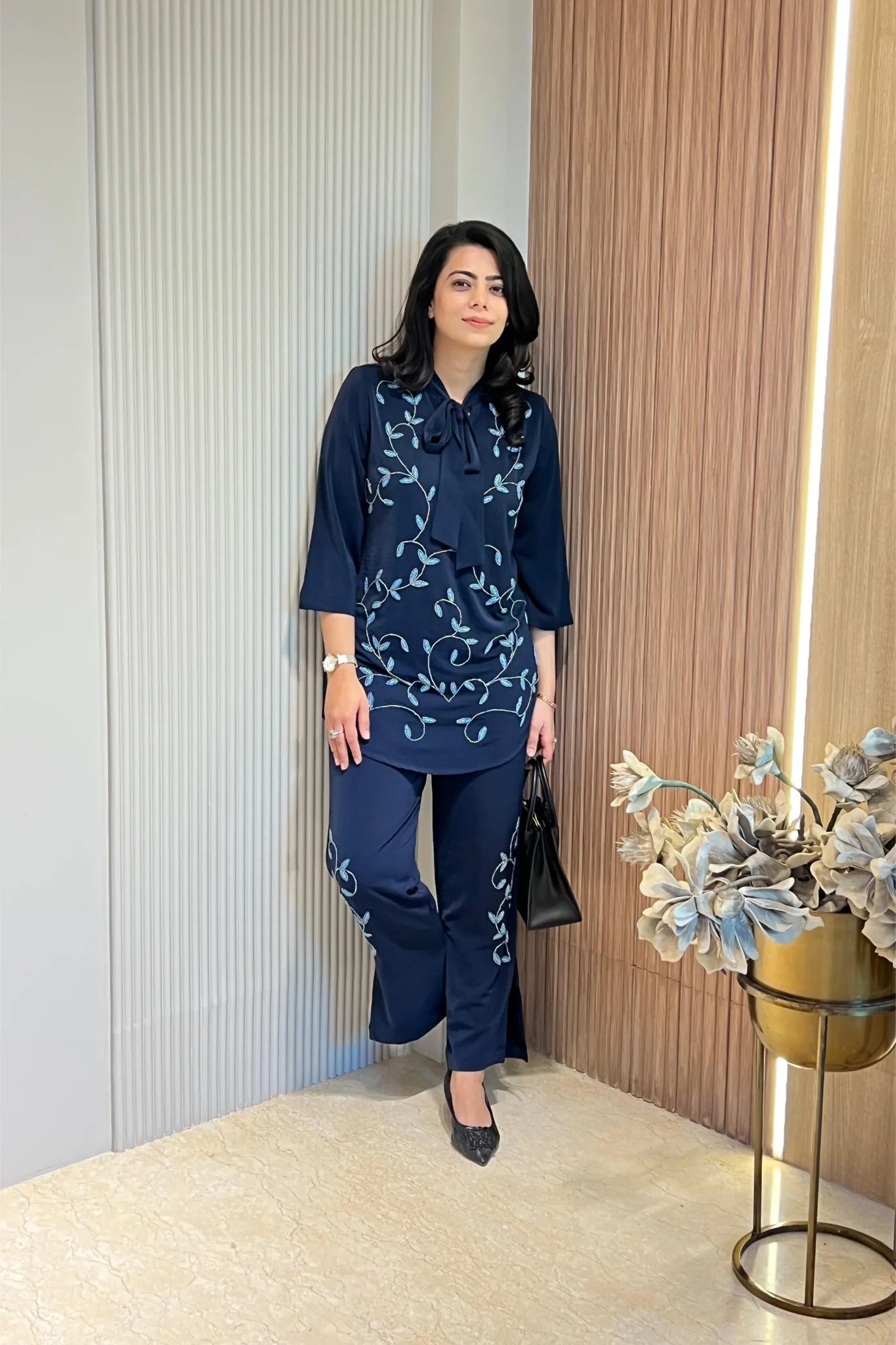 Blue Embellished Knot-Style Co-ord Set
