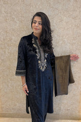 Black Zari Velvet Kurta Set