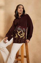 Deep Brown Shirt with Metallic Botanical Embroidery