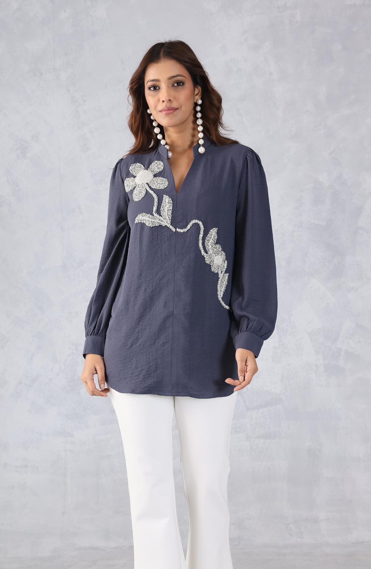 Grey Embellished  Shirt