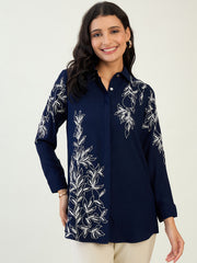 Navy Blue Embroidered Shirt