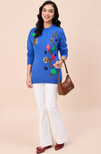 Royal Blue Embellished Woollen Sweater