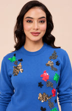 Royal Blue Embellished Woollen Sweater