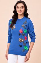 Royal Blue Embellished Woollen Sweater
