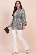 Teal Watercolour Floral Print Shirt