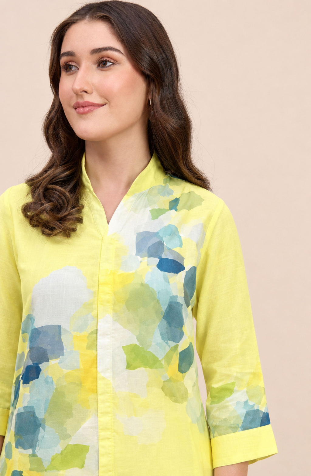 Lemon Yellow Abstract Print Shirt