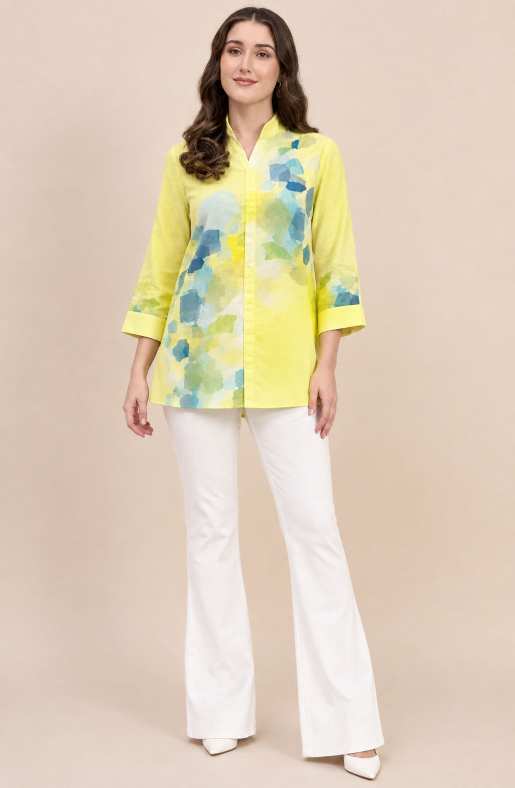 Lemon Yellow Abstract Print Shirt