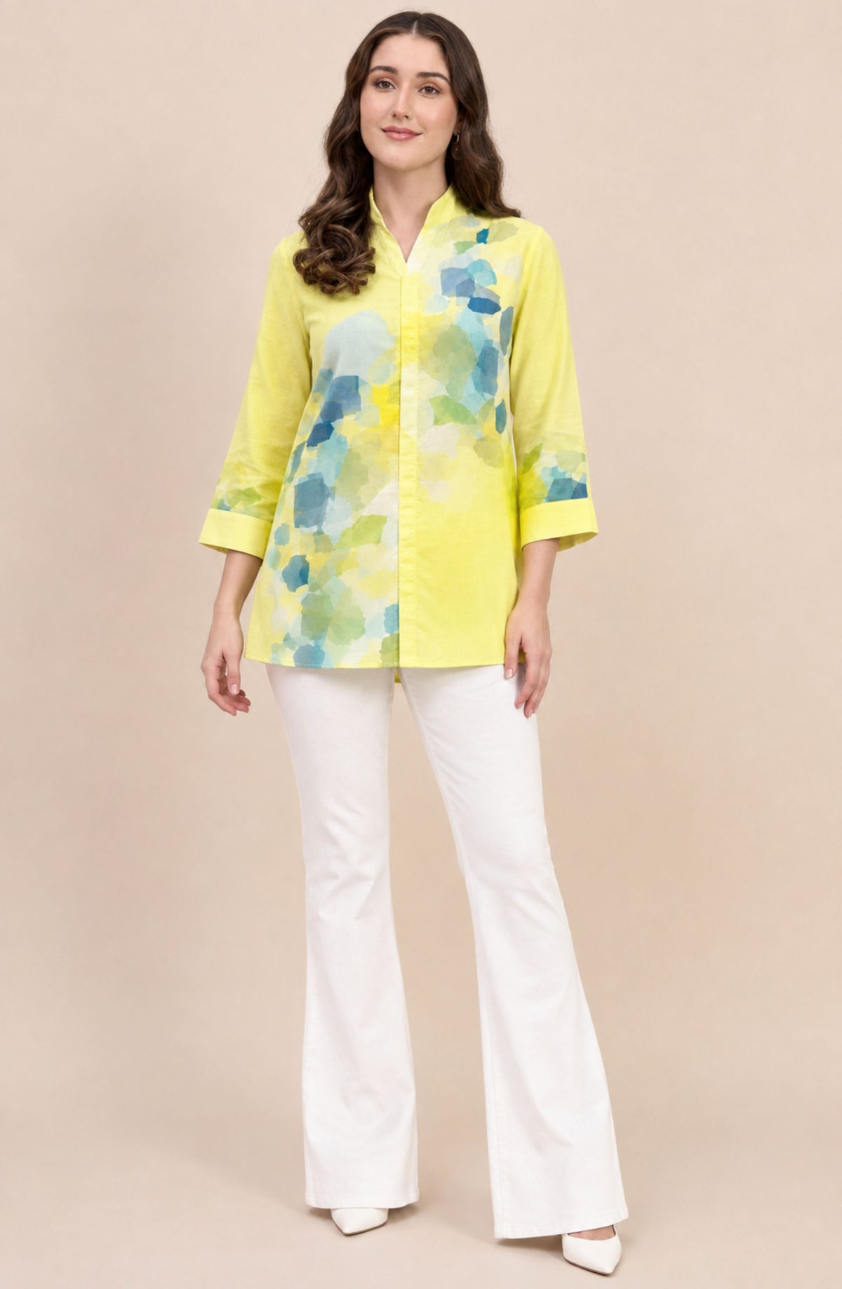 Lemon Yellow Abstract Print Shirt
