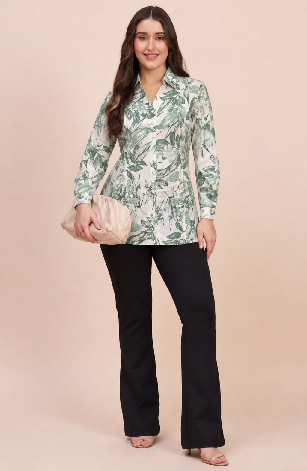 Ivory & Green Botanical Leaf Print Shirt