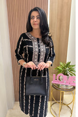 Black Floral Embroidered Kurta Set