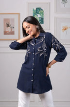 Navy Blue Sequin Shirt