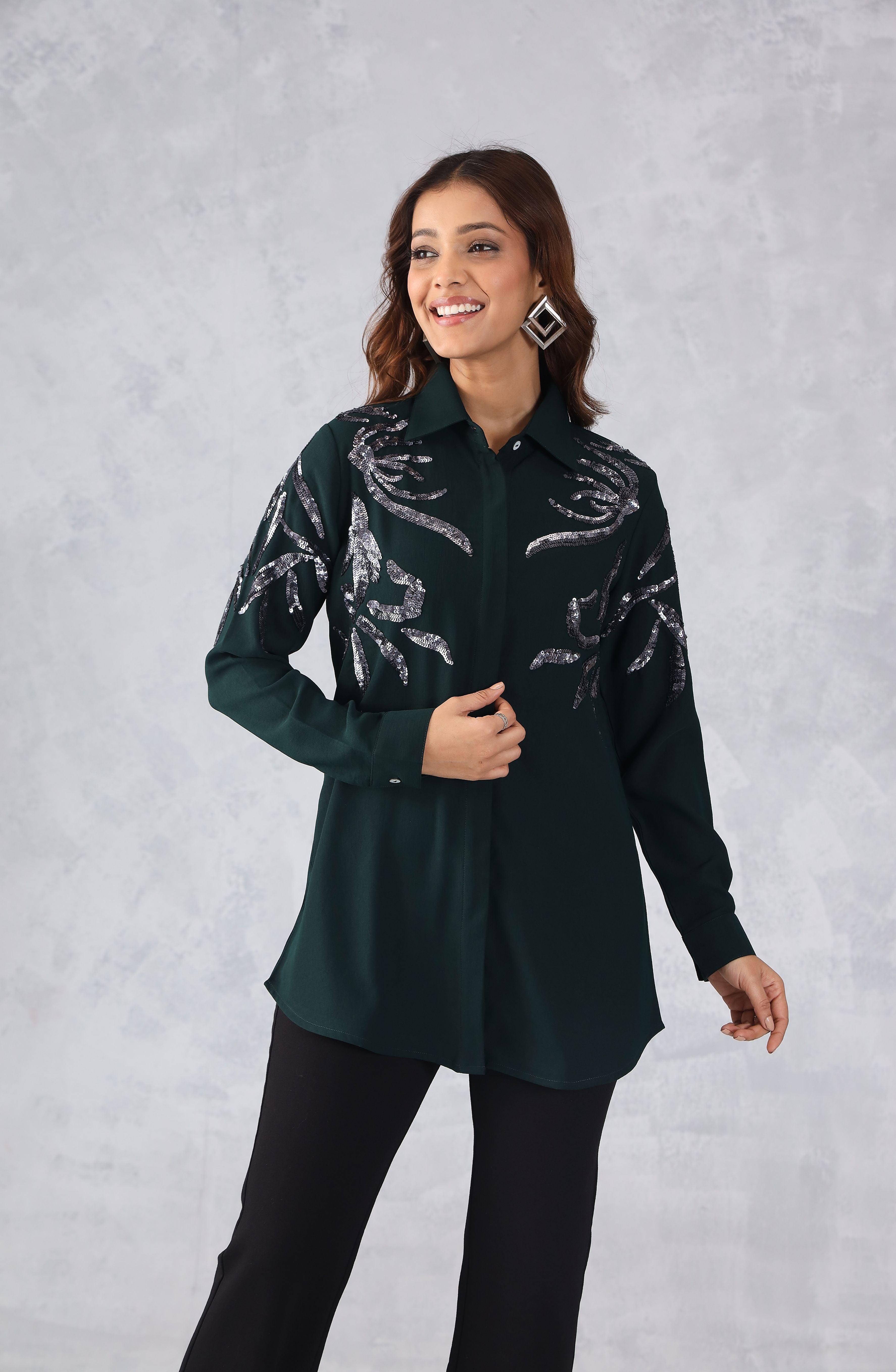 Dark Green Sequin Shirt