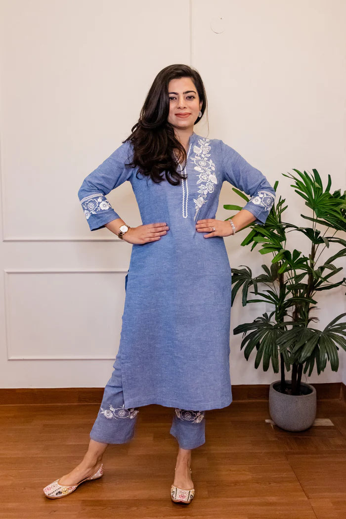 Soft Cotton Denim Kurta Set