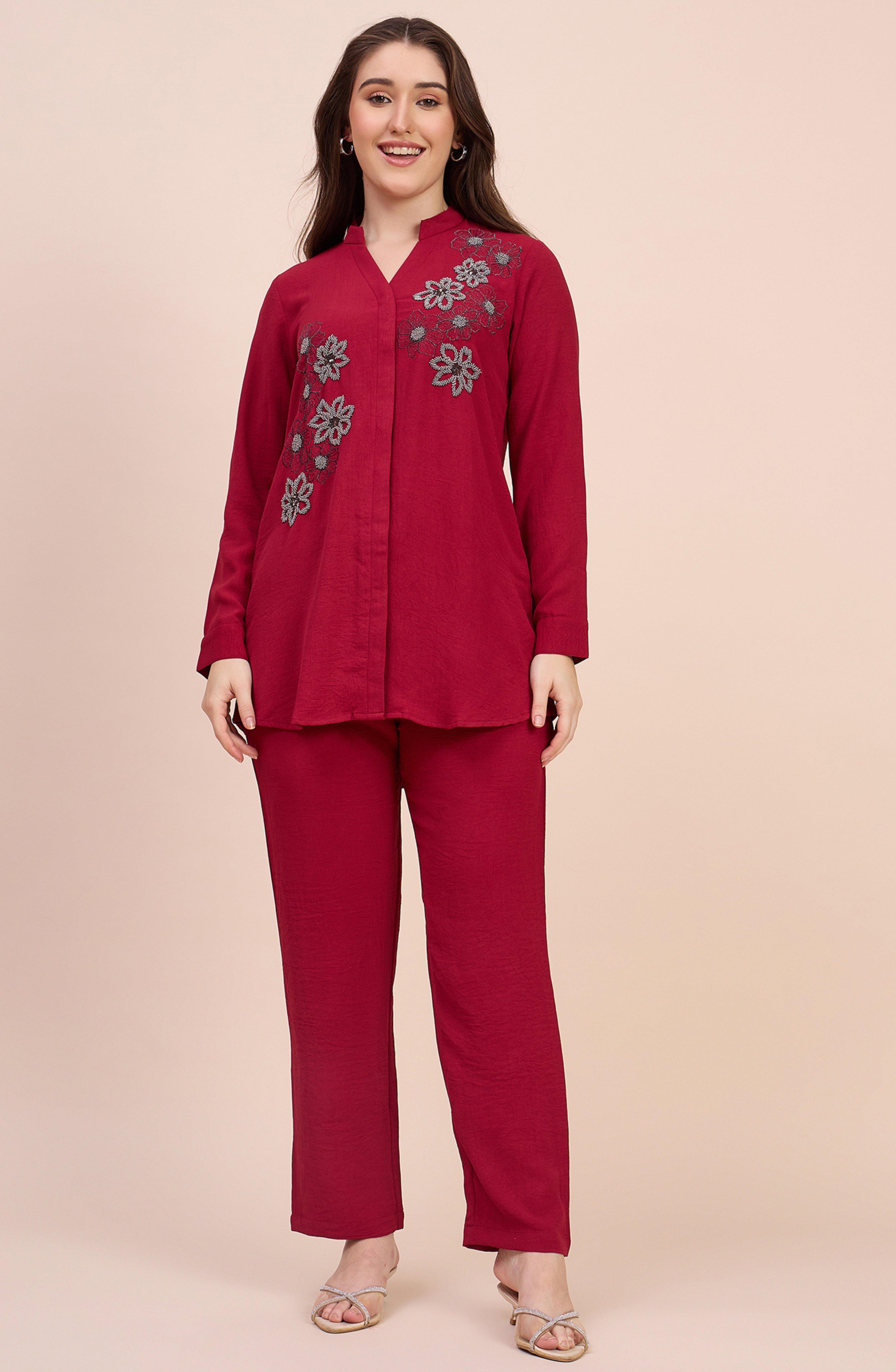 Red Elegant  Embellished co-ord set