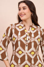 Brown Retro Geometric Print Shirt