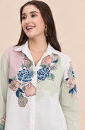 White Cotton Patch Embroidered Shirt