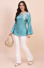 Aqua Blue Embroidered Top