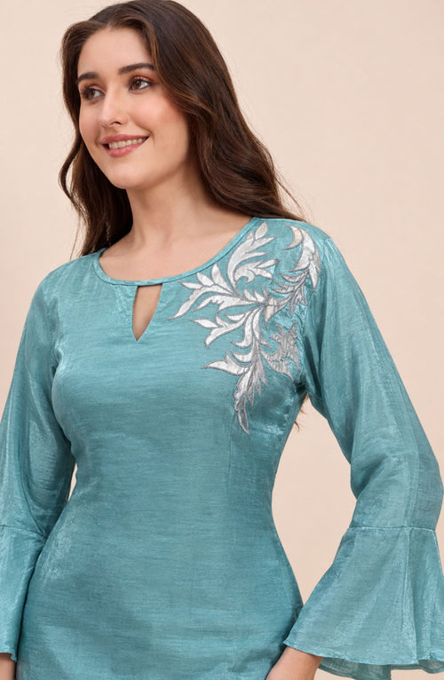 Aqua Blue Embroidered Top