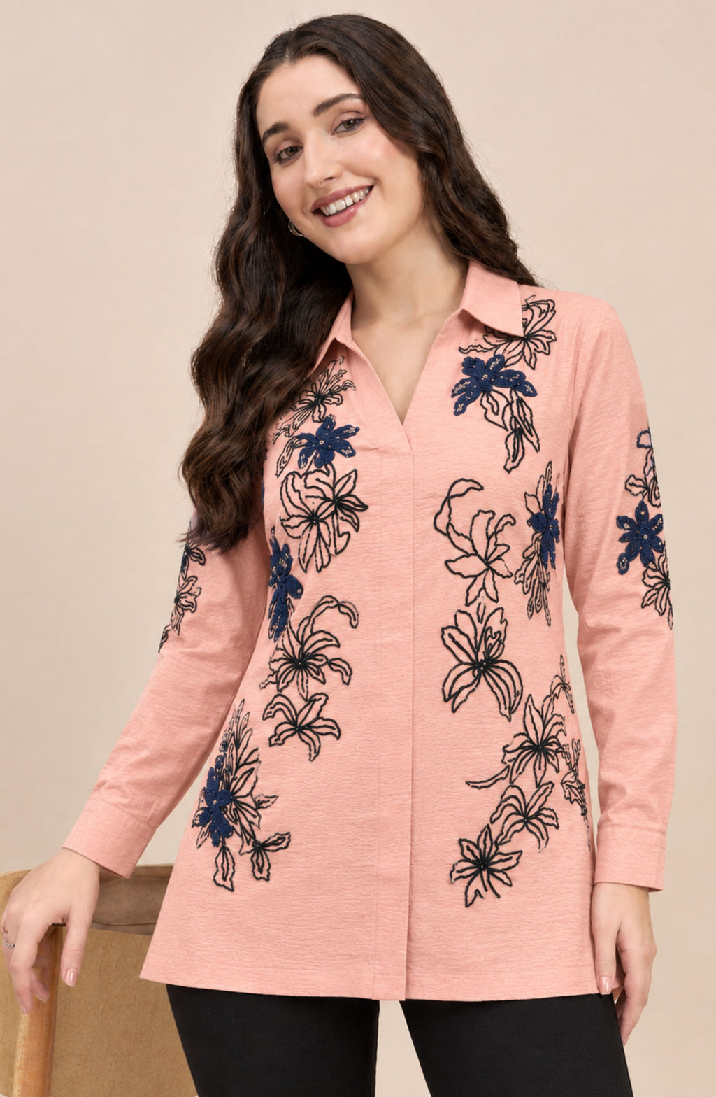Blush Pink Embellished Floral Shirt