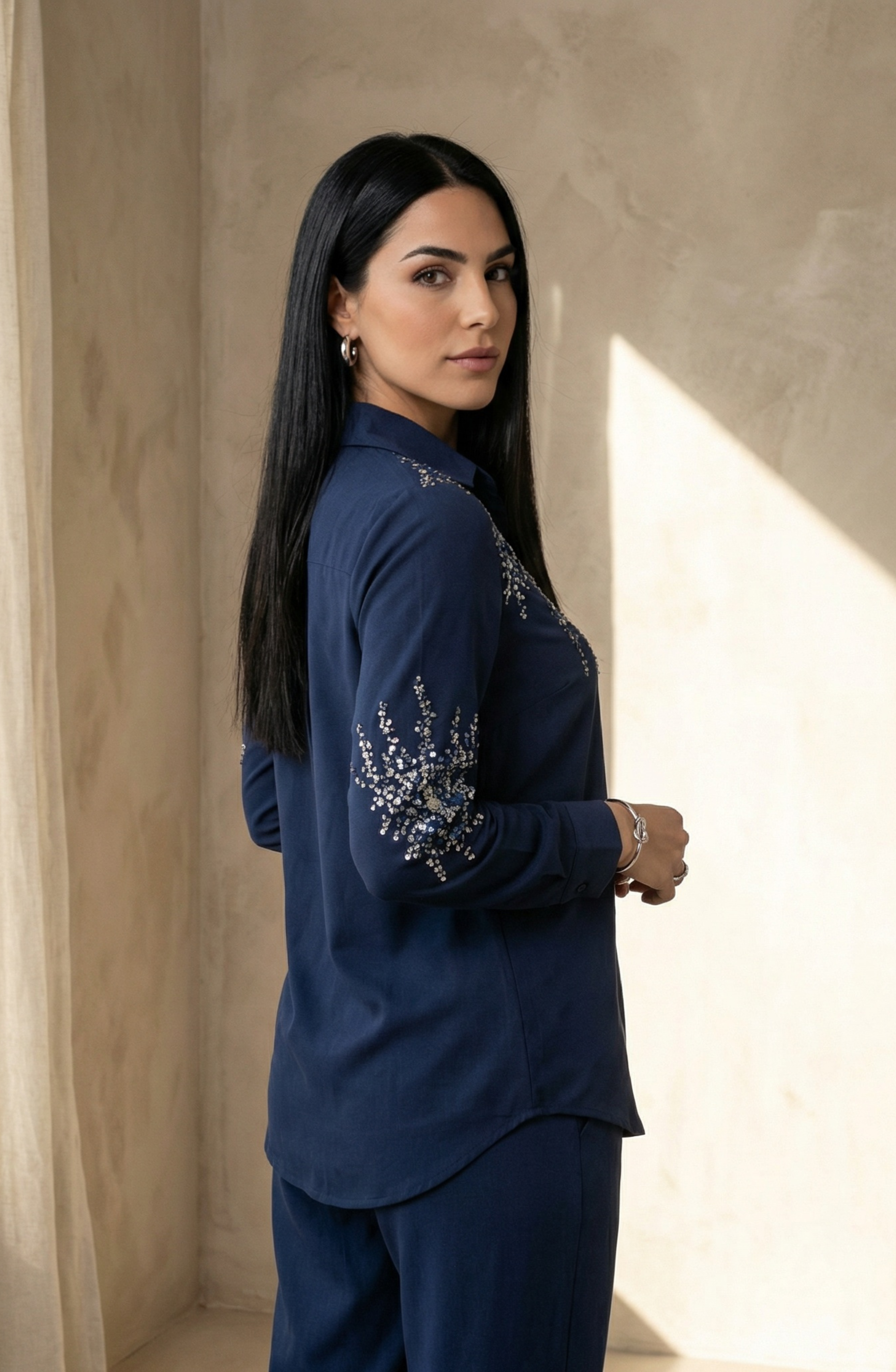 Navy Blue Embellished Co-Ord Set