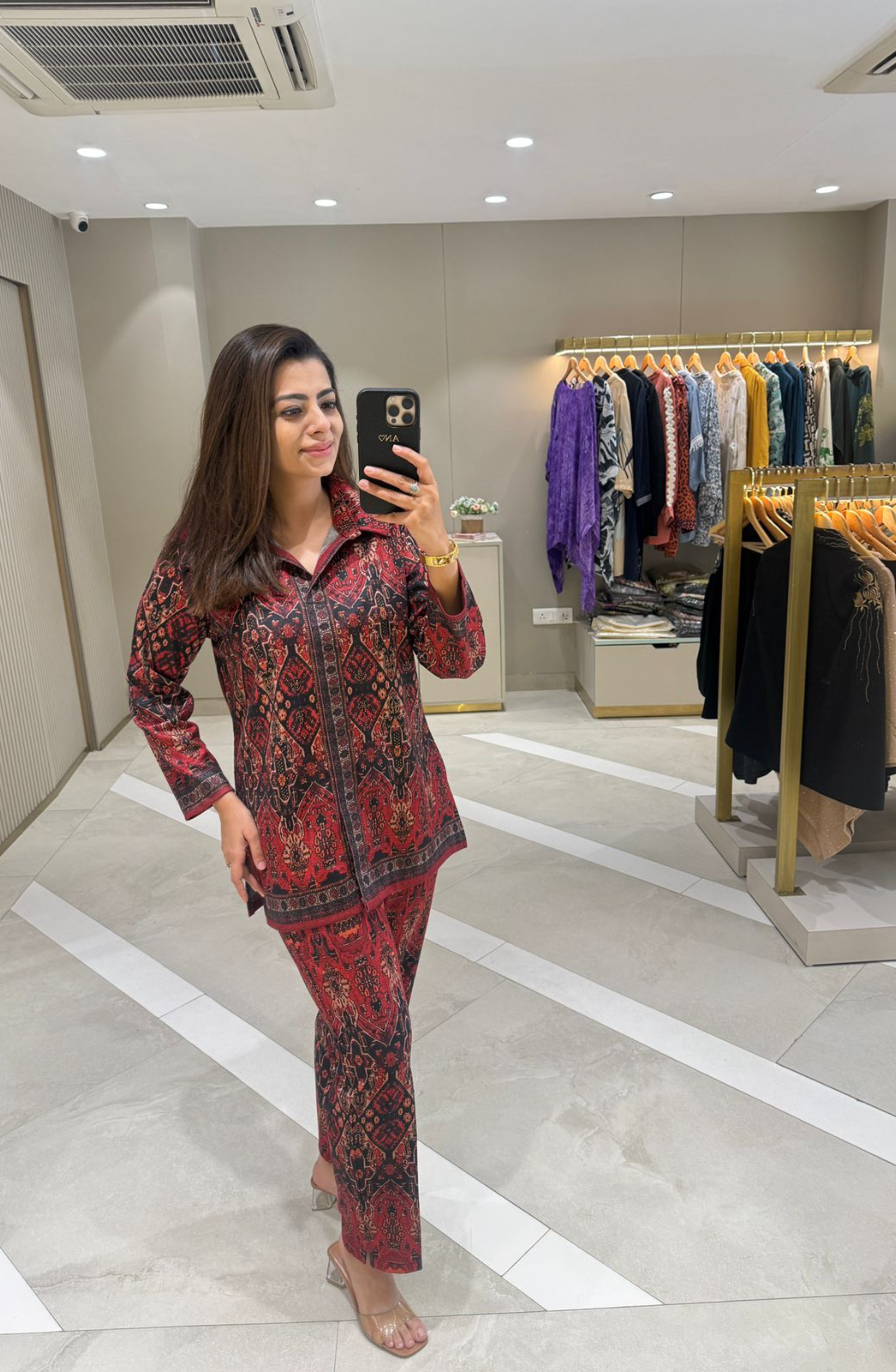 Woolen Red Printed Co-Ord Set