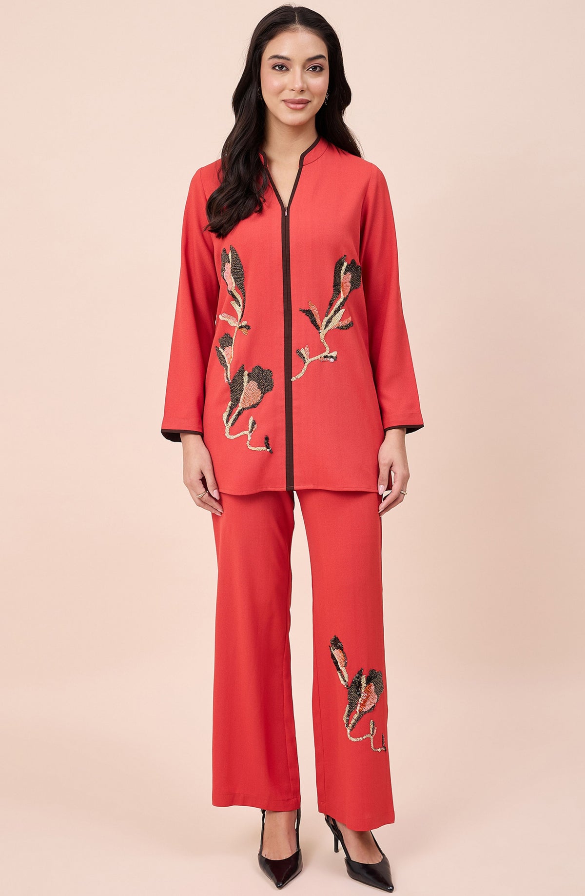 Coral Orange Embellished Co-ord Set