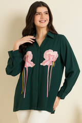 Dark Green Floral Embroidered Shirt