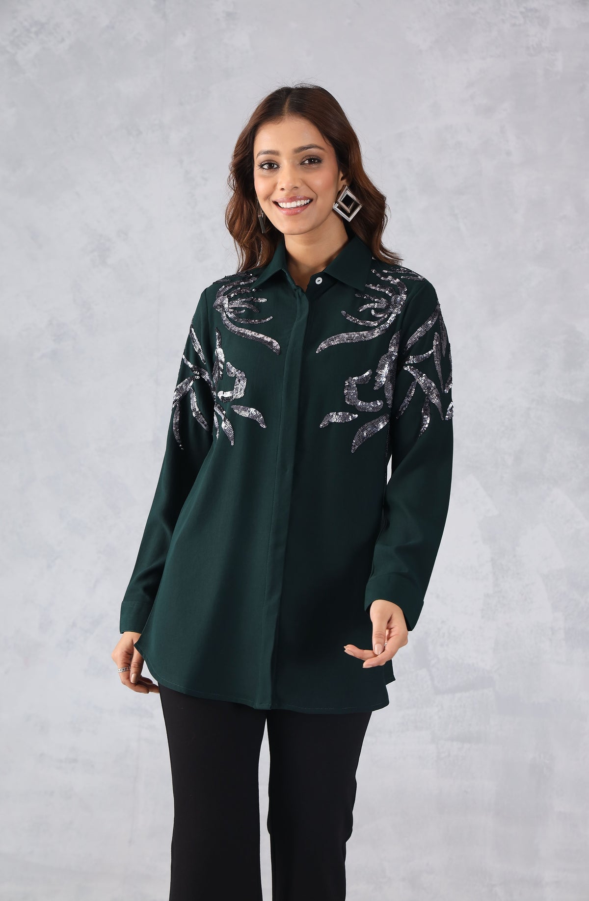 Dark Green Sequin Shirt