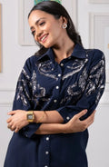 Navy Blue Sequin Shirt