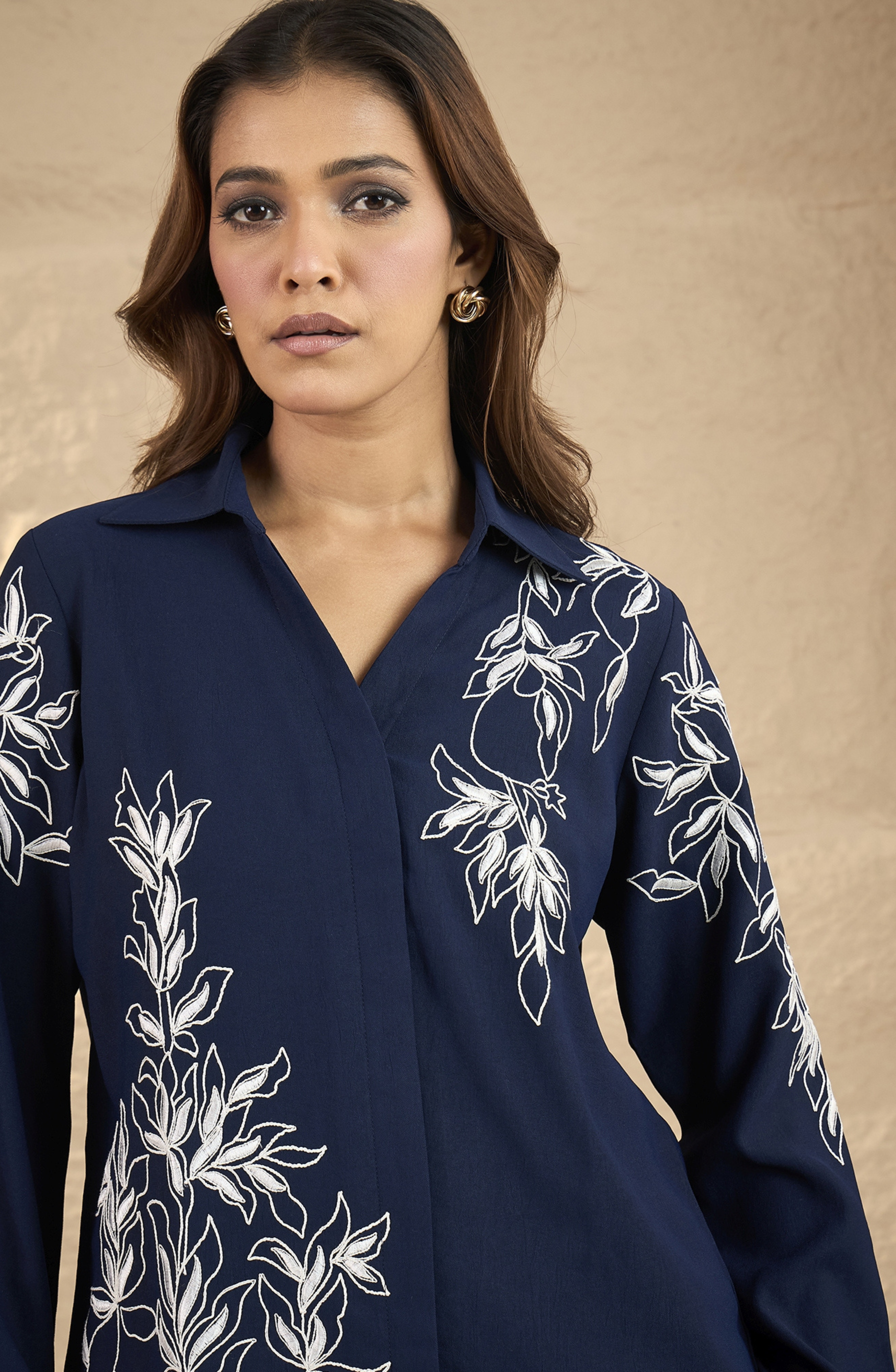Navy Blue Embroidered Shirt