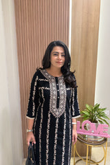 Black Floral Embroidered Kurta Set