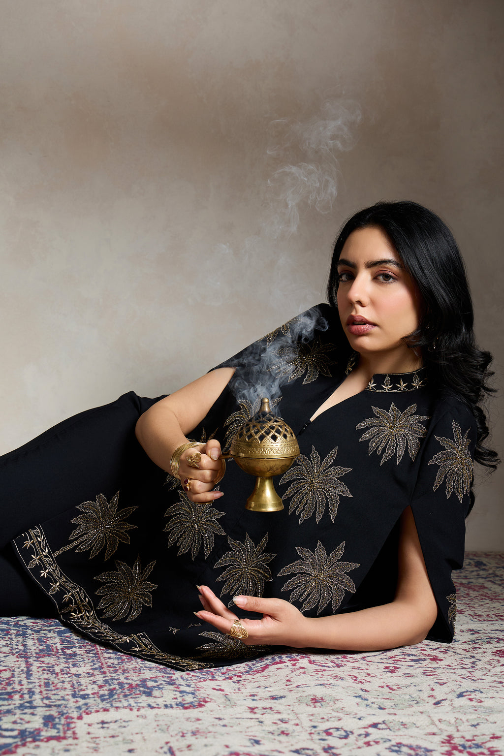 Black Palm Hand Embellished Cape