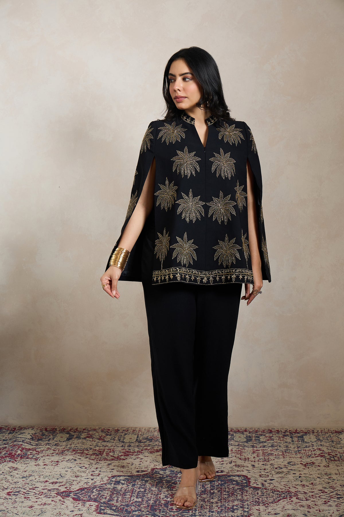 Black Palm Hand Embellished Cape