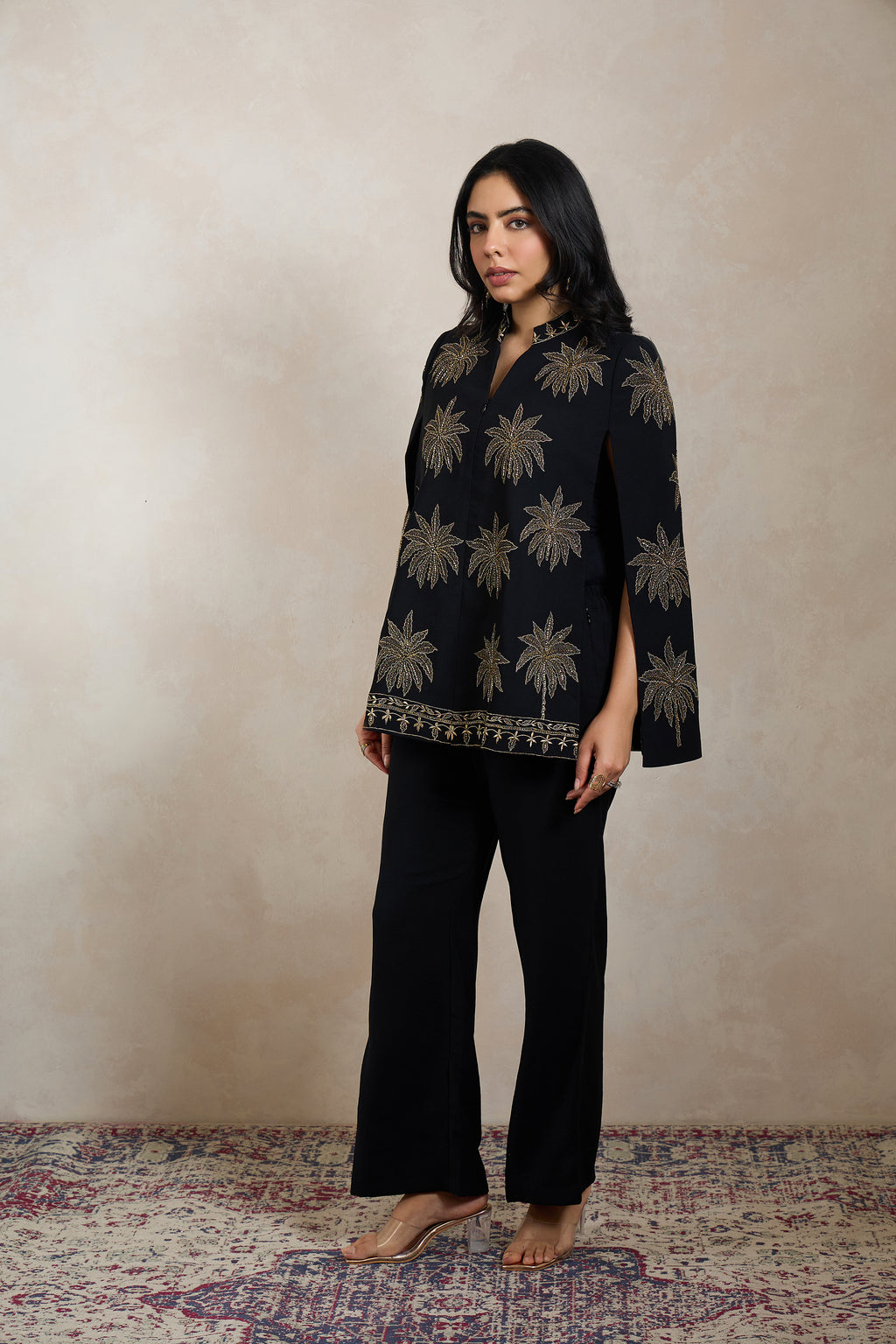 Black Palm Hand Embellished Cape
