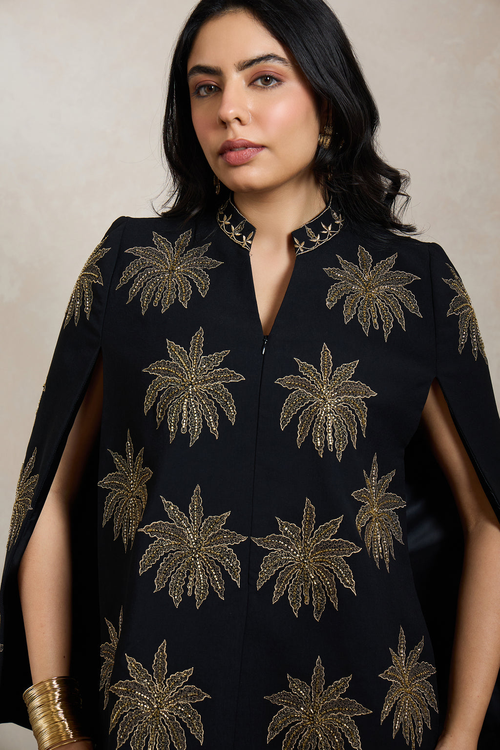 Black Palm Hand Embellished Cape
