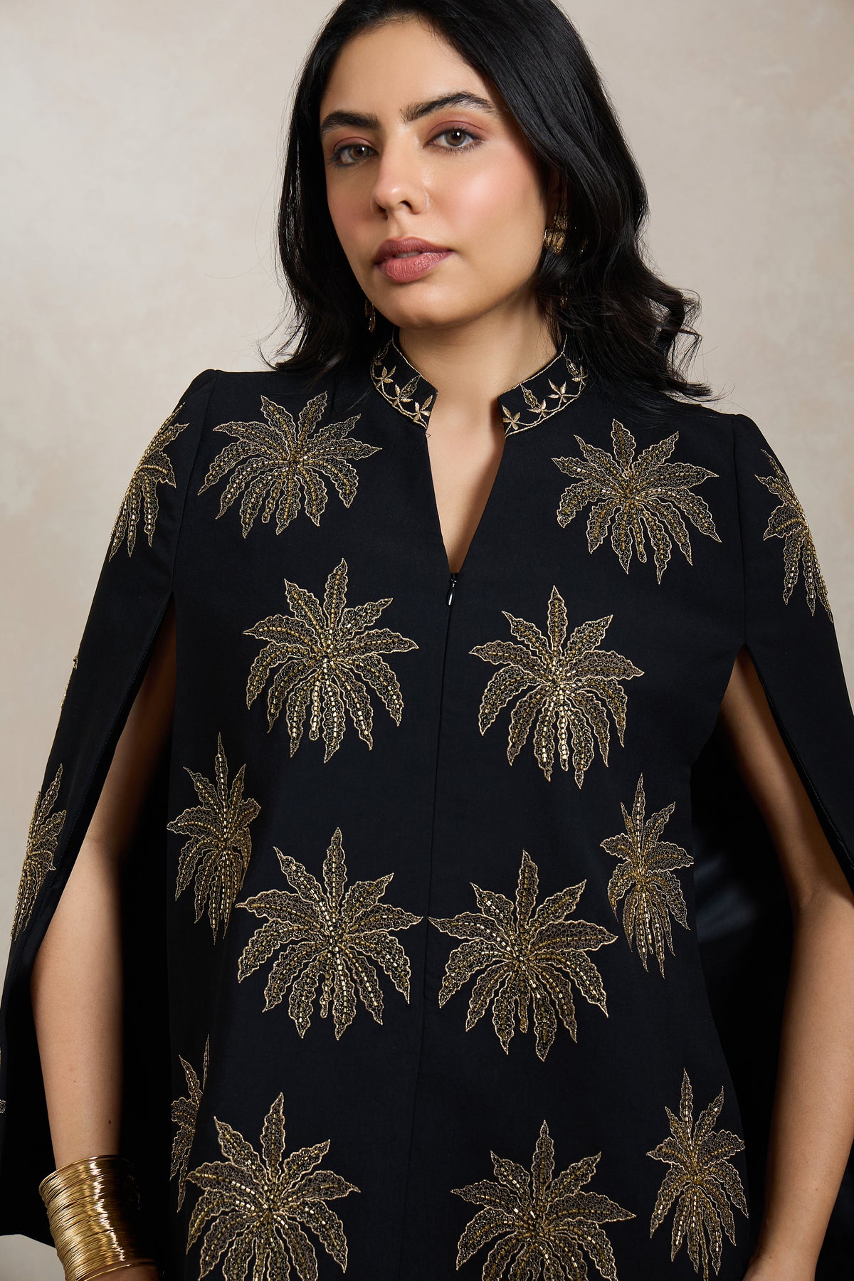 Black Palm Hand Embellished Cape