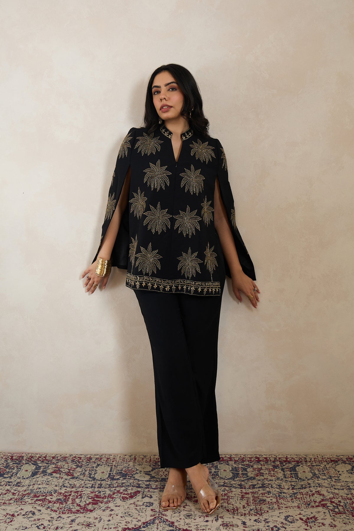 Black Palm Hand Embellished Cape