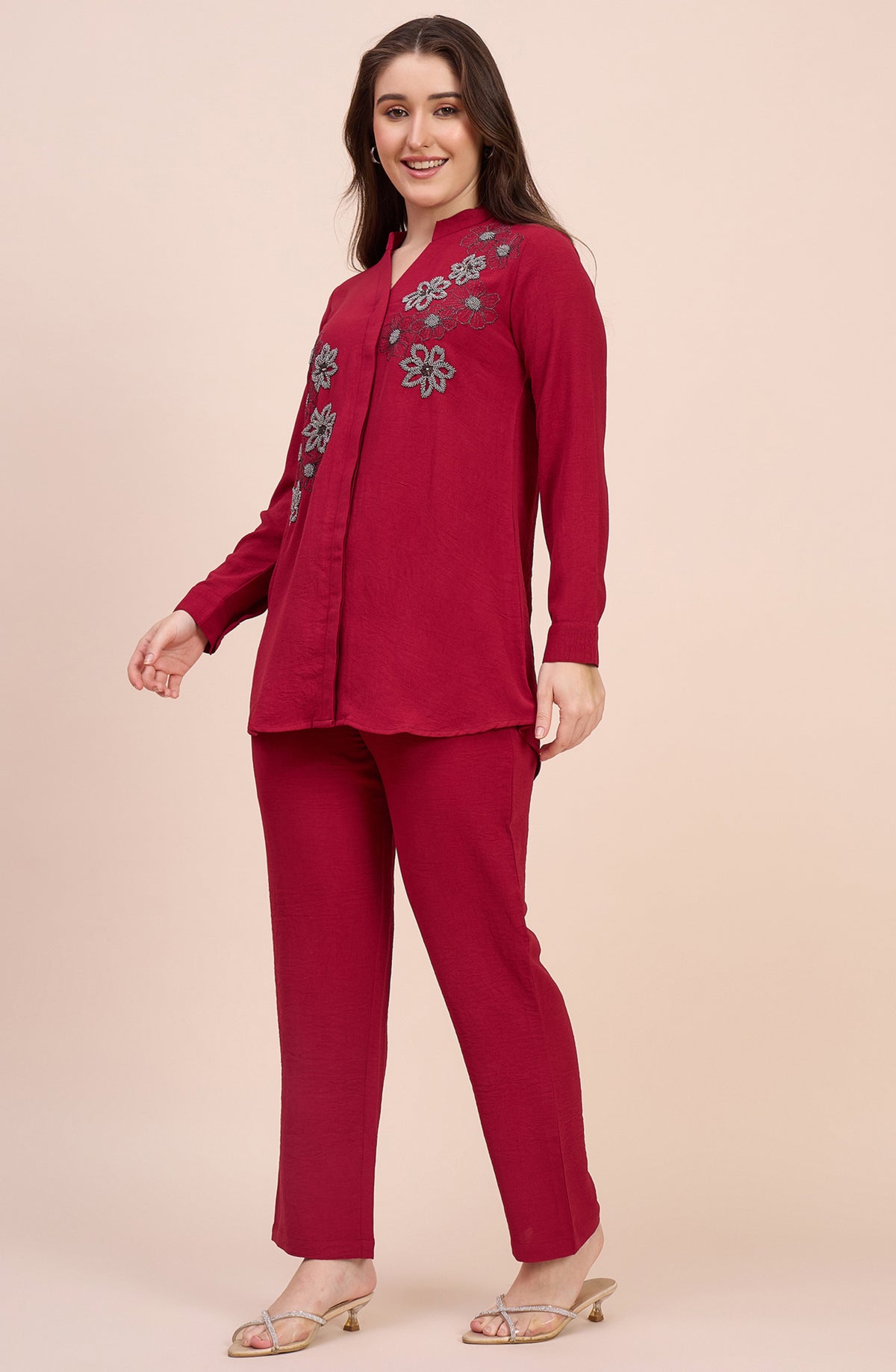 Red Elegant  Embellished co-ord set