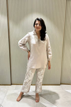 Neutral Cotton Linen Embroidered Co-ord Set
