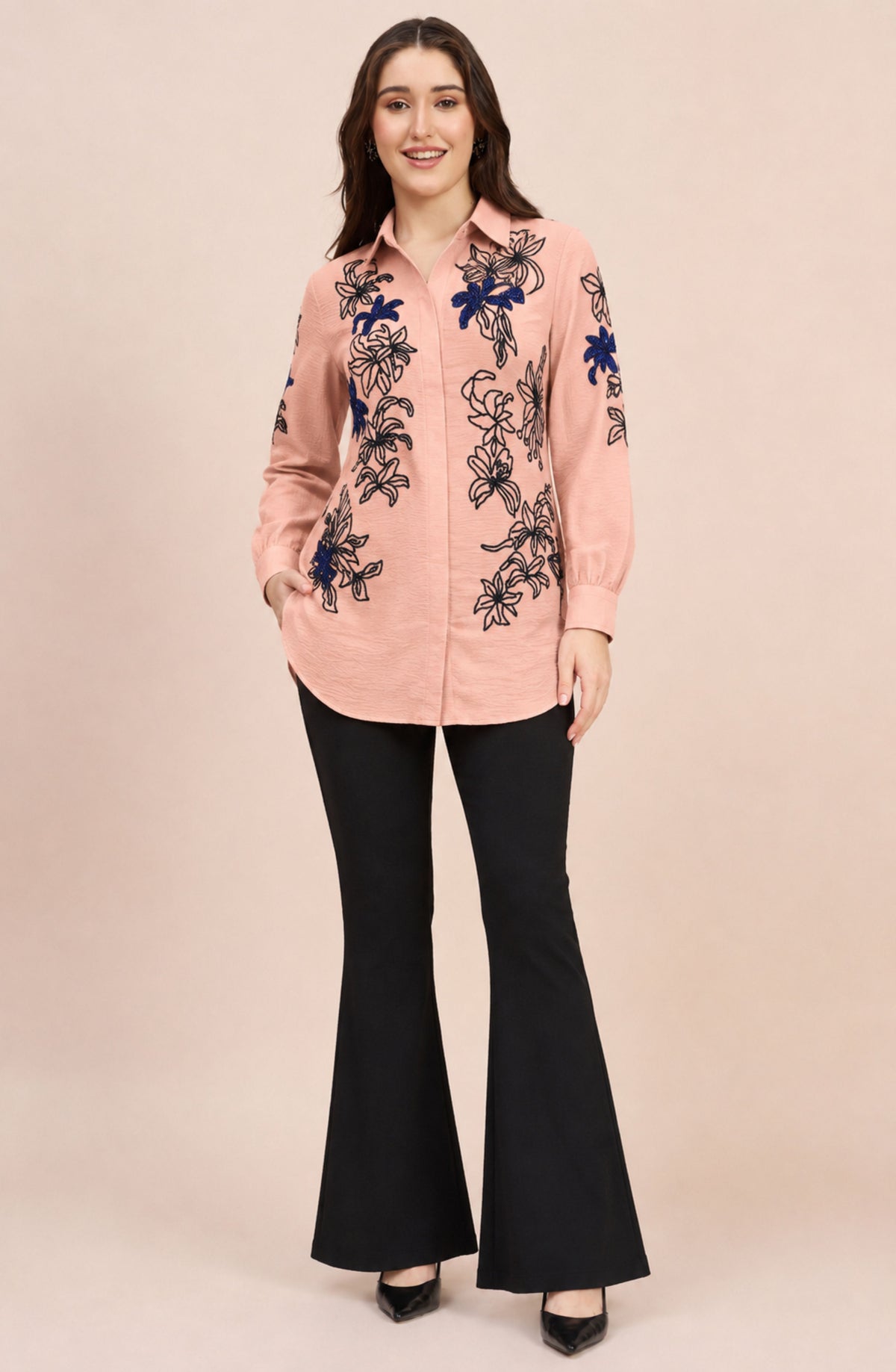Blush Pink Embellished Floral Shirt