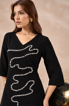 Black Embellished V-Neck Dress