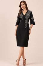 Black Embellished Leaf Motif Dress with Flared Sleeves